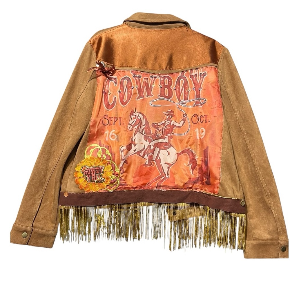 Upcycle Handmade Custom Western Horse Suede Fringe Jacket Embroidery, Beads - Picture 4 of 8